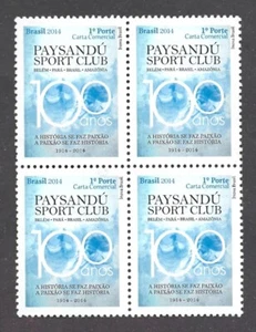 BRAZIL STAMPS 2014 - SOCCER CENTENARY OF PAYSANDU FROM BELÉM DO PARÁ- MNH X 4 - Picture 1 of 1