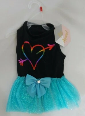 Dog Dress Small Black with Sparkle Blue Tutu PET APPAREL With Bow and Sequin - Image 1 of 4