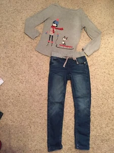 Girls Size 7 Set Justice Jeans/ Gymbored Top - Picture 1 of 5