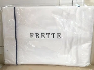 FRETTE 2x KING Pillowcases ITALY 1Bourdon White Navy Embroider 100% Cotton NEW - Picture 1 of 7