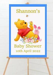 PERSONALISED POOH BEAR & PIGLET PARTY CHRISTENING BABY SHOWER WELCOME TABLE SIGN