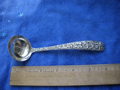 Early Kirk REPOUSSE Sterling SAUCE LADLE-#145-925/1000 Mark-No Mono Cover
