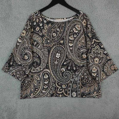 Топ с мягким окружением с флером женский XL черный глобальный пейсли цветочный льняная смесь - Изображение 1 из 4