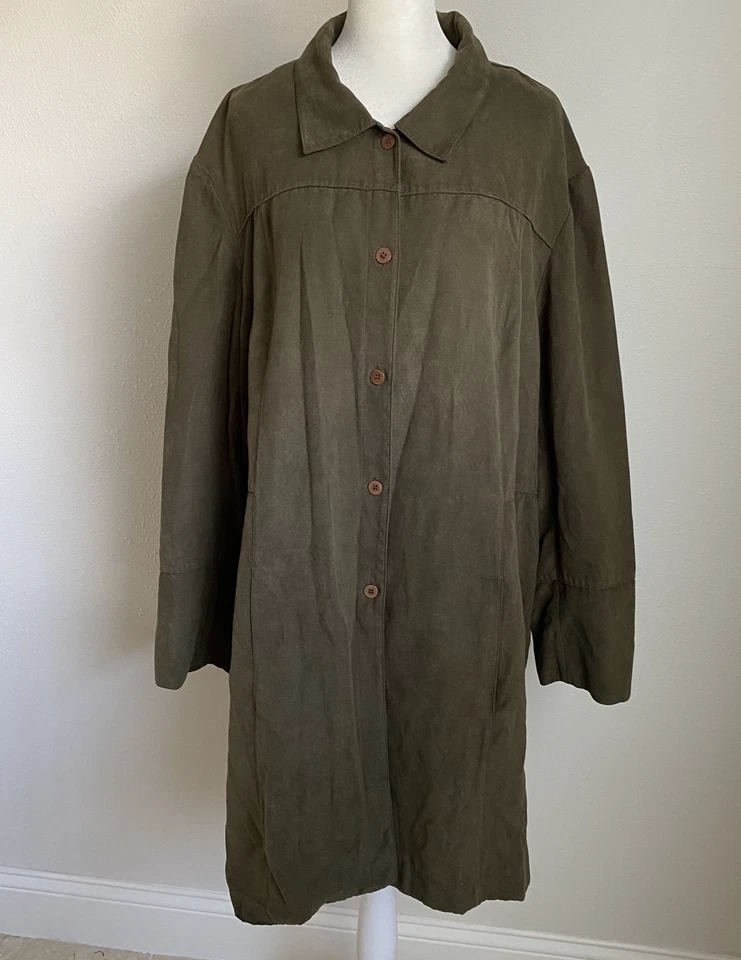 Vintage Norton Studio Womans 20W Soft Overcoat Trench Coat Army Green *read* - Image 1 of 4
