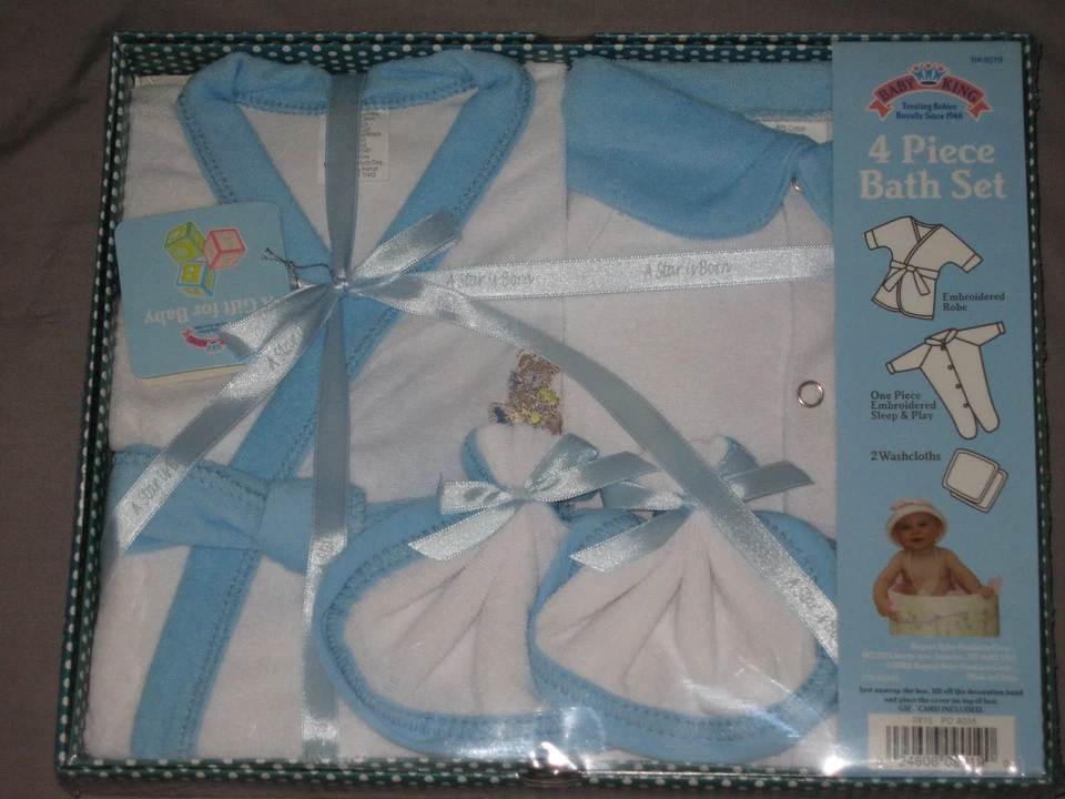 Juego de baño para bebé de regalo de 4 piezas bata bordada peluche azul paños para dormir ¡NUEVO! Foto 1 de 1