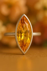 925 Anillo Plata de Ley Citrino Corte Marquesa Bisel Tendencia Mujeres Sizeall - Imagen 1 de 12
