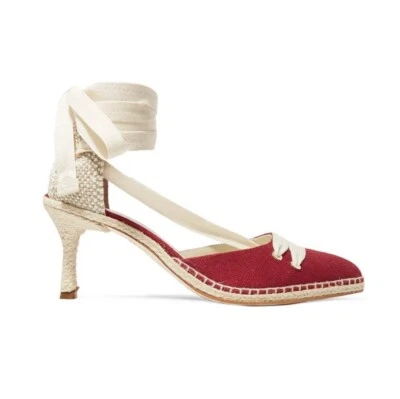 Nuevo Kanna Rojo Lino Lona y Rafia Alpargata Tacones Zapatos de salón Talla EUR 37, US 6.5-7 Foto 1 de 4