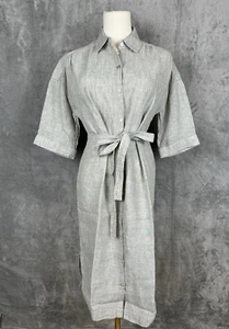 Tahari %100 Linen Midi Gray Women's XS Dress Beach Coastal Resort Vacation - Picture 1 of 22