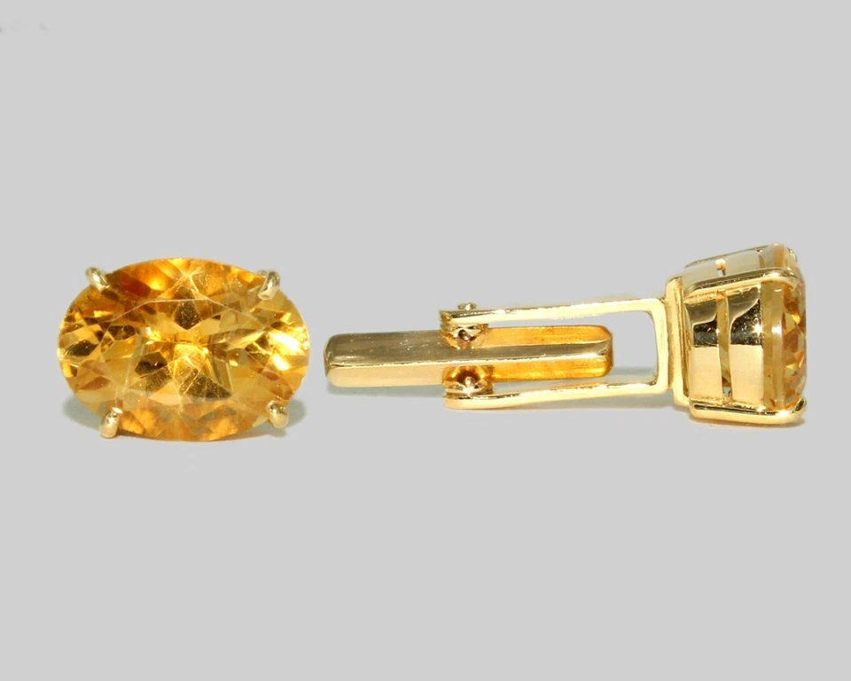 Natural Citrine Gemstone 925 Sterling Silver Gold Plated Men's Cufflins - Image 1 of 4
