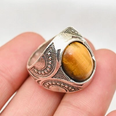 Tiger's Eye Men's Ring Solid 925 Sterling Silver Statement Ring, All Size M216 - image 1 of 4
