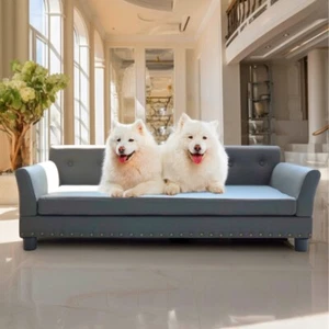 Jumbo Waterproof Leather Dog Sofa Pet Snuggle Bed w/Removable Upholstered Cusion - Picture 1 of 18