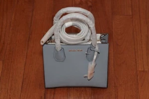 NWT Michael Kors $248 Mercer Medium Messenger Crossbody Tote Pale Blue/Gold - Picture 1 of 9