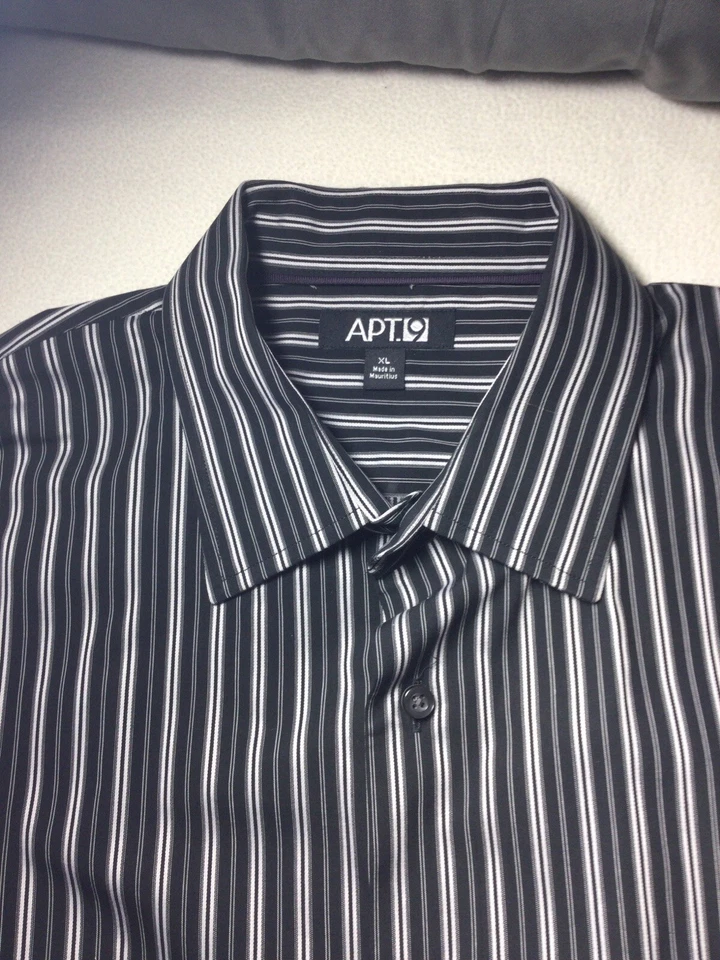 Camisa de vestir APT 9 para hombre XL a rayas 100 % algodón manga larga (#312) Foto 1 de 3