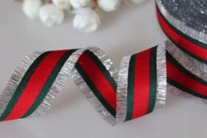 Trim Christmas Ribbons Silver ,Green Red doble Face Ribbon Trim 1” 1/2 - Picture 1 of 9