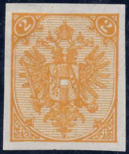 BOSNIA & HERZEGOVINA 1894 TWO KR ORANGE YELLOW IMPERF ON UNGUMMED ORIGINAL PAPER - Picture 1 of 2