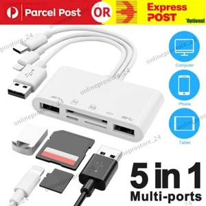 For IPhone/iPad 5 In 1 Memory Card Reader USB 3.0 OTG Adapter SD Card Reader AU - Picture 1 of 15