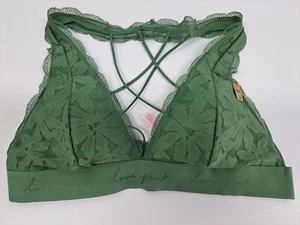 NWT Victoria's Secret PINK Padded Inserts Lace Bra Womens L Green #3060 - Picture 1 of 4