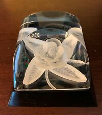M. COX Reverse Carved Flower lucite block paperweight, artist signed