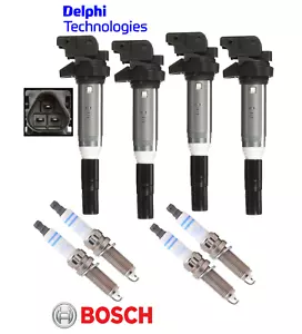 OEM Ignition Coil Delphi & Spark Plug Double Platinum Bosch (4sets) for BMW 2.0L - Picture 1 of 1