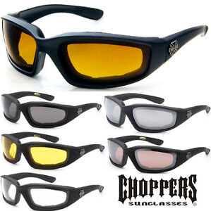 Wind Resistant Sports Motorcycle Riding Sunglasses Chopper BLACK Padded Glasses