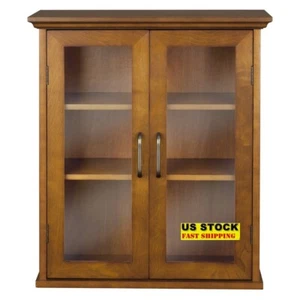 Removable Wall Cabinet Two-Door W/ Glass Doors Adjustable Shelves Storage Unit - Picture 1 of 7