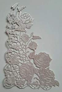 TATTERED LACE ORNAMENTAL ROSE LARGE CORNER DIE CUTS X 6 WHITE 300 GSM CARD - Picture 1 of 1