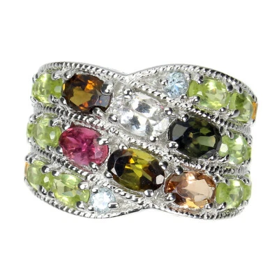 Nicht Erhitzt Oval Turmalin 6x4mm Citrin Peridot 925 Sterlingsilber Ring Gr. 7.5 - Bild 1 von 4