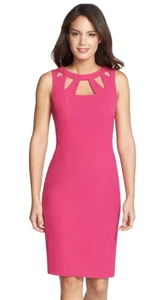 Eliza J Cocktail Dress Cutout Neckline Barbie Pink Sheath Sleeveless Women 6 NWT - Picture 1 of 9