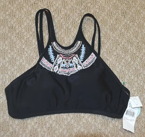 NWT Island Soul embroidery high neck sheer black halter tankini bathing swim top - Picture 1 of 7