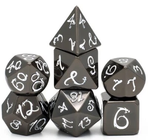 Schwarzes Nickel antike Drachenschrift Metall Polyeder DND Würfel Set Dungeons & Drachen - Bild 1 von 2