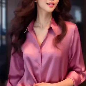 Women Blouses Button Up Elegant Loose Long Sleeve Clothes Office Shirt Tops - Picture 1 of 10