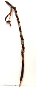 ANTIQUE GNARLED GERMAN WALKING STICK 'WANDERSTOCK' w/ CARVED FACE & 19 BADGES - Picture 1 of 9