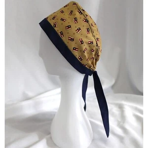 Navy and Tan American Flag Surgical Scrub Cap Dentist Chemo Hat - Picture 1 of 5