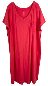 C Wonder Plus Size 3X Dress Red Maxi Pocket Short Sleeve Shift Cotton 1122 - Picture 1 of 8