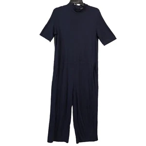 Eileen Fisher Navy Blue Petite Medium PM Jersey Knit Wide Leg Jumpsuit Pants - Picture 1 of 14