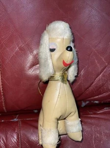 HOLIDAY FAIR Hedaya & Co. Japan Vtg 1964 Tan Beige 7” Poodle Plush Leather Vinyl - Picture 1 of 9