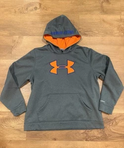 Youth Size XL Under Armour Gray Hoodie Sweatshirt Orange Blue Logo EUC - Picture 1 of 7