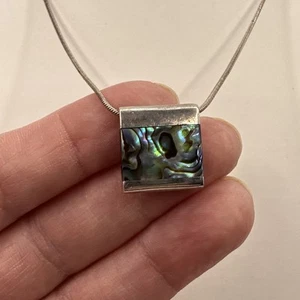 Artisan Crafted Sterling Silver Abalone Pendant 16” Designer Signed - Picture 1 of 6