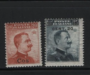 GREECE 1912 DODECANESE COS OVERPRINT ON SET 2 MNH STAMPS 20C & 20C / 15 C - Picture 1 of 1