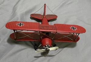 Red Baron WW1 Red Black Tin Metal German Bi-plane Decor - Picture 1 of 10