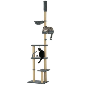 PawHut Floor To Ceiling Cat Tree 6-Tier with Scratch Post Bed Hammock Grey - Picture 1 of 12