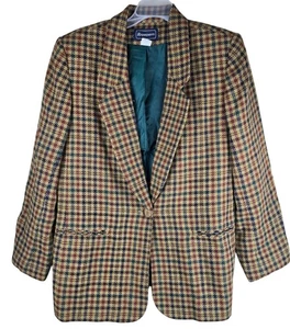 VTG Requirements Houndstooth Sport Coat Blazer 10 Tan Brown Black Red Plaid - Picture 1 of 7