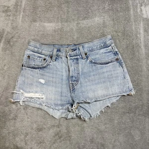 Levis 501 Shorts Womens 26 High Rise Distressed Denim Cut Off Raw Hem - Picture 1 of 12