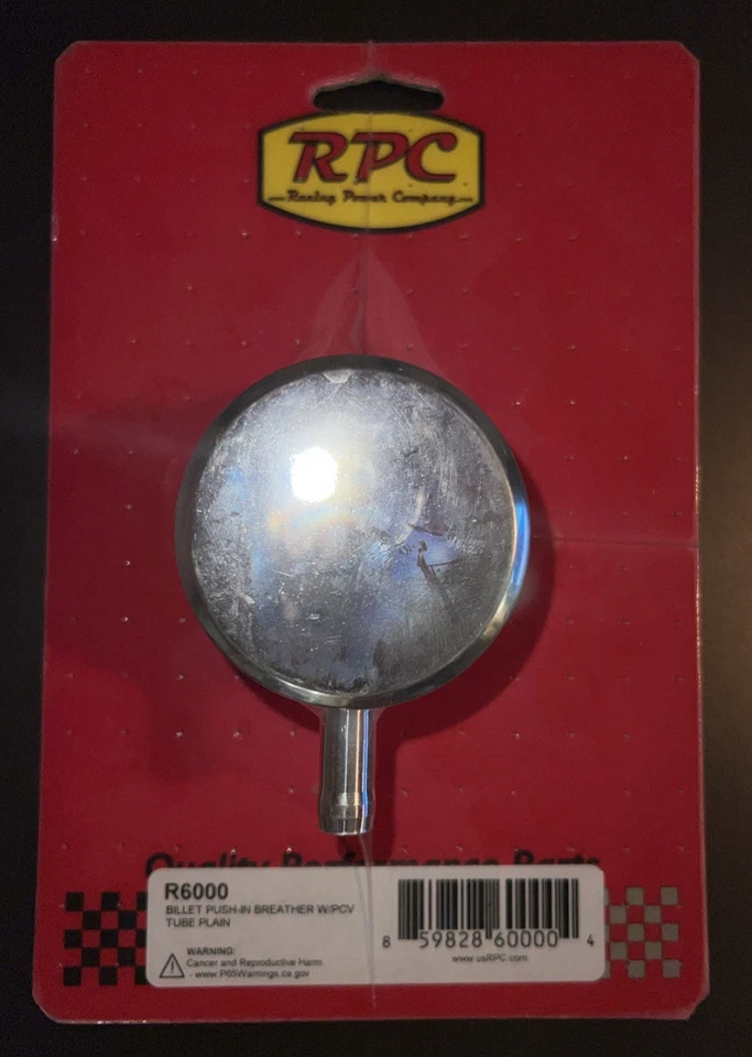 RPC Billet Plain PCV Breather Polished R6000 1.25" Hole Aluminum Push-In PCV - Image 1 of 1