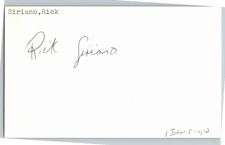 1980's -Rick Siriano- Signed/Autograph/Auto Index Card Atlanta Braves MLB - Image 1 of 1