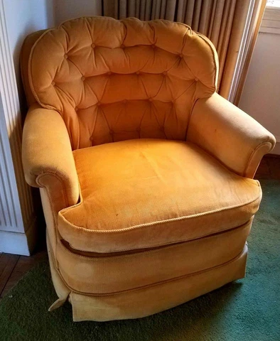 ERWIN LAMBETH Vintage USA Swiveling Arm Chair Yellow Cotton Fabric $50 off Ship! Cover