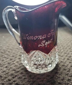 Antique 1906 Ruby Flash Souvineer Pitcher 4” Creamer. - Picture 1 of 7