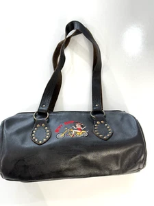 Vintage 1995 Betty Boop Black Leather Biker Shoulder Bag Purse - Picture 1 of 14