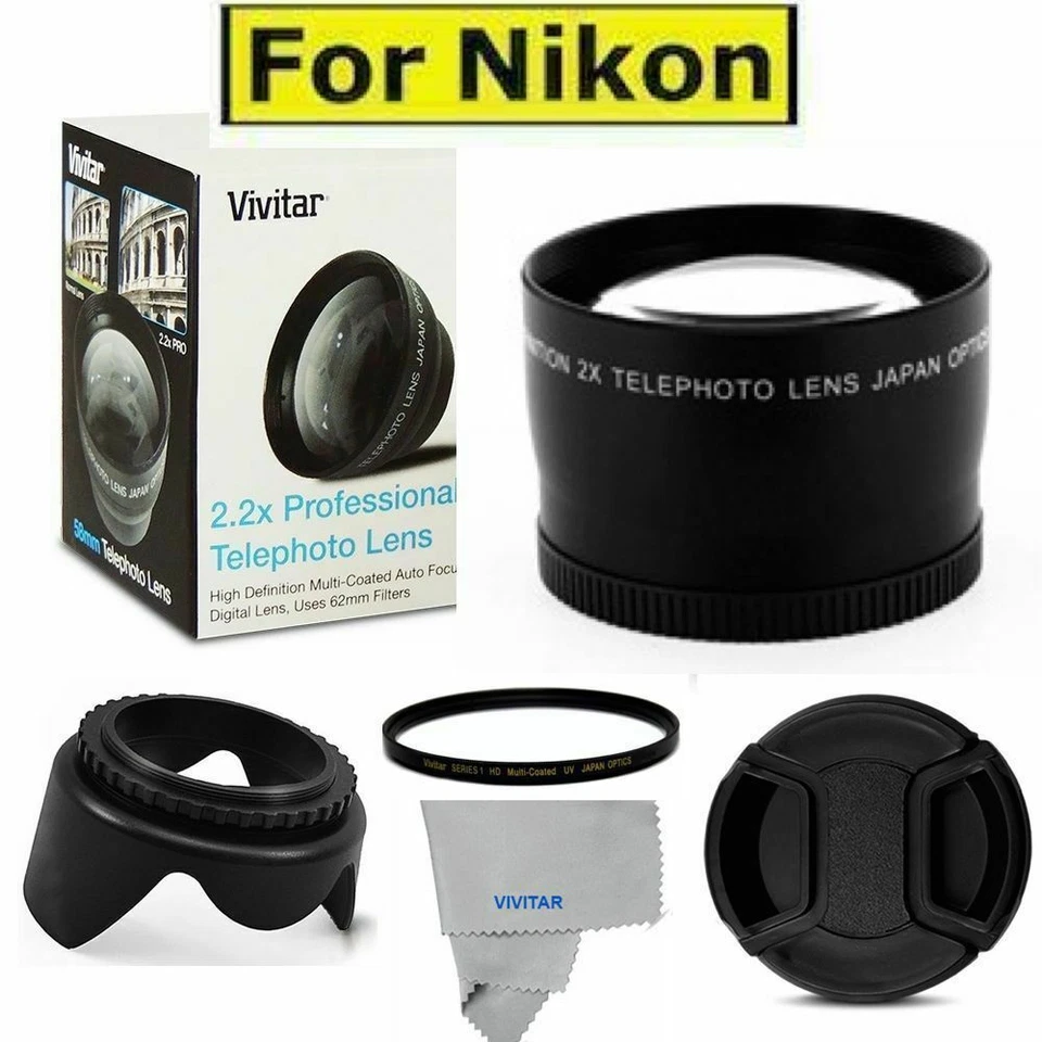 58mm 2.2X TELEPHOTO +UV FILTER+HOOD + CAP FOR AF-S NIKKOR 35mm f/1.8G ED Lens - Image 1 of 4