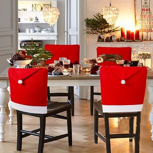 4 Pcs Christmas Chair Covers, Red Santa Hat Dining Chair Slipcovers, Christmas - Picture 1 of 12